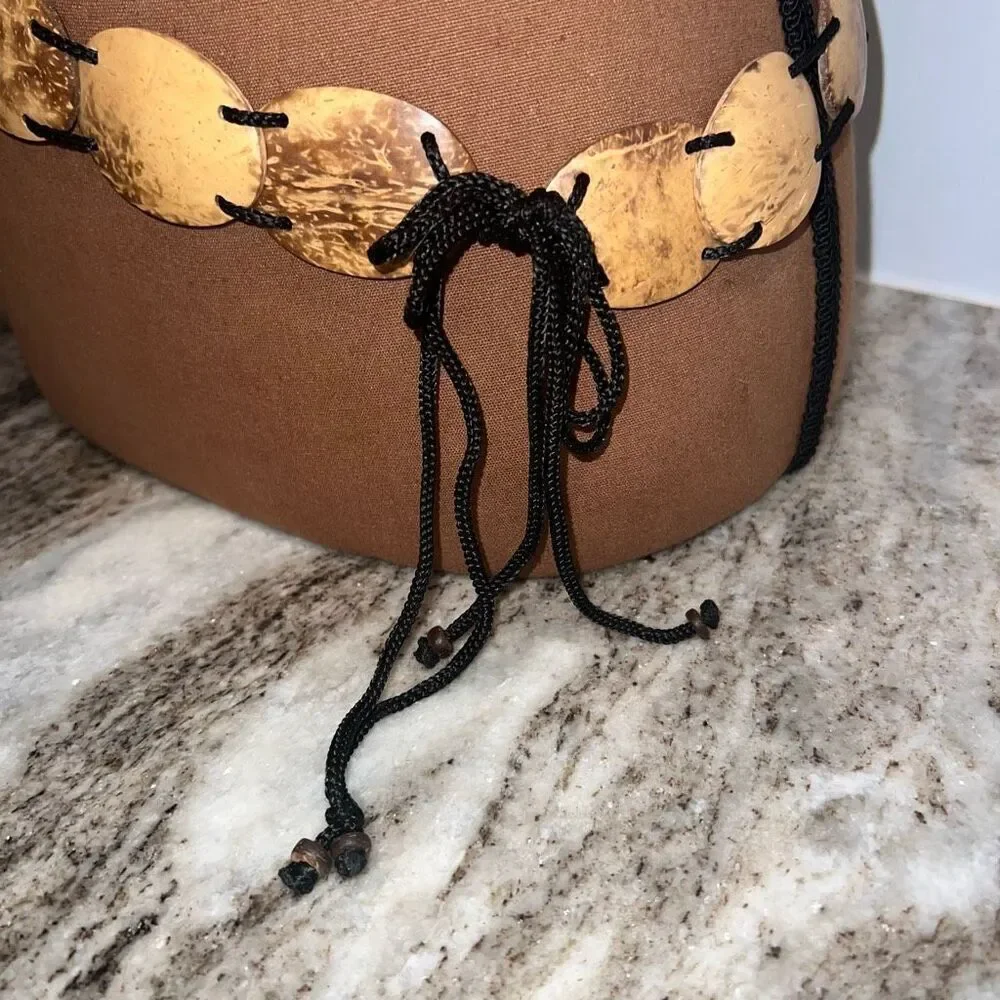 Vintage, Brown Beaded Belt, Black Cord, Cosplay Costume Accessory, Women’s OS